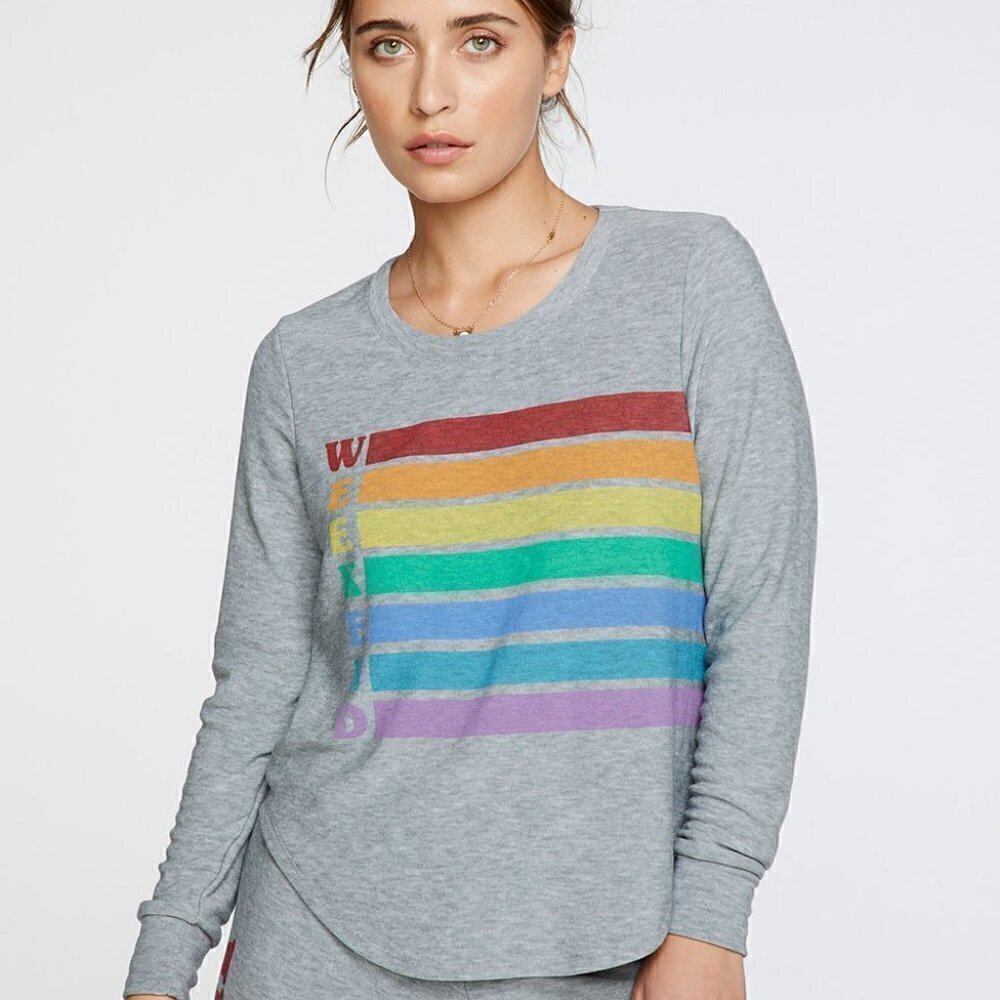 Chaser Weekend Rainbow Graphic Print Long Sleeve Pullover Sweatshirt NWT Medium